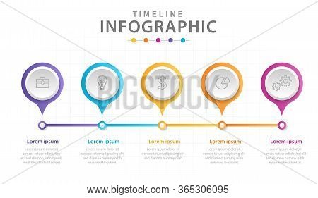 Infographic Template For Business. 5 Steps Modern Timeline Diagram With Line Circles.
