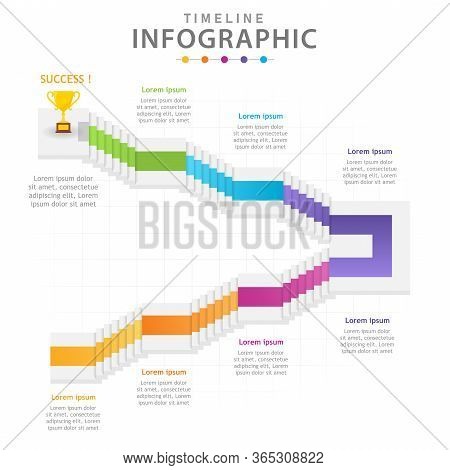 Infographic Template For Business. 6 Steps Modern Timeline Diagram With 3D Stairs, Presentation Vect