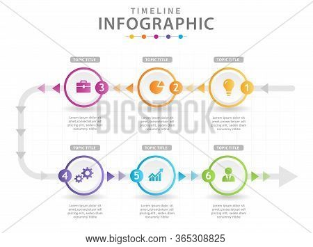 Infographic Template For Business. 6 Steps Modern Timeline Diagram With Arrows, Presentation Vector