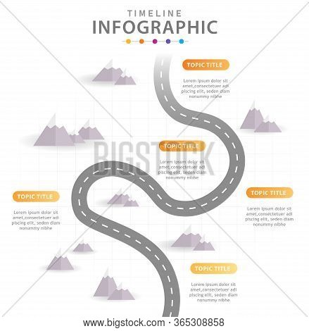 Infographic Template For Business. 6 Steps Modern Timeline Diagram With Mountains, Presentation Vect