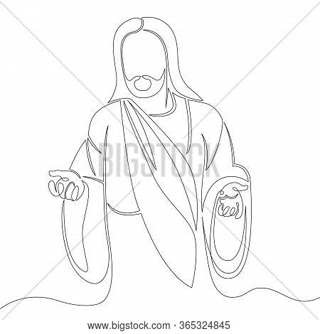One Continuous Line Drawing Minimal Hand Jesus Christ .single Hand Drawn Art Line Doodle Outline Iso