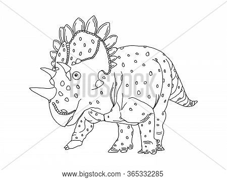 Stylized Herbivore Dinosaur Coloring Page On An Isolated White Background. Anitstress And Developmen