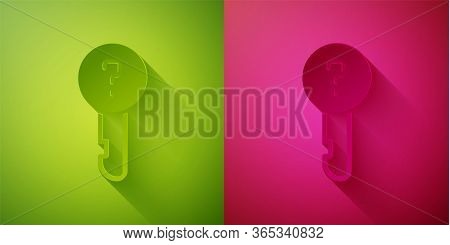 Paper Cut Undefined Key Icon Isolated On Green And Pink Background. Paper Art Style. Vector Illustra