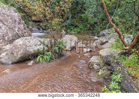 The Gudu River Pools In The Gudu Forest After Heavy Rain. The Hiking Trail Is Flooded