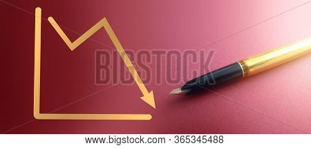 Graphs Leading Down Andluxury Vintage Pen. Business Failure Debts And Losses Bancruptcy Concept