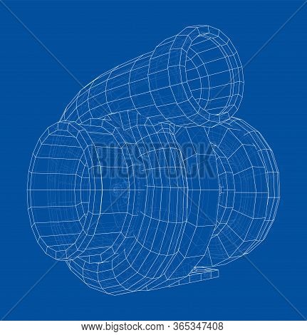 Automobile Turbocharger Concept Outline. Vector Rendering Of 3d. Wire-frame Style. The Layers Of Vis