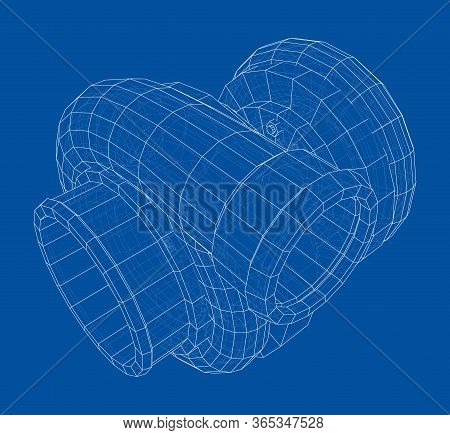 Automobile Turbocharger Concept Outline. Vector Rendering Of 3d. Wire-frame Style. The Layers Of Vis