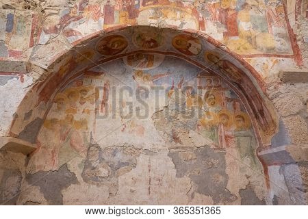 Demre, Antalya, Turkey - June 03, 2019: Colorful Frescoes In The Church Of St. Nicholas The Wonderwo