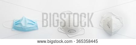 Viruses And Bacteria Protection Masks Isolated On White Background. Surgical Mask, Ffp1 Mask, Ffp2 M