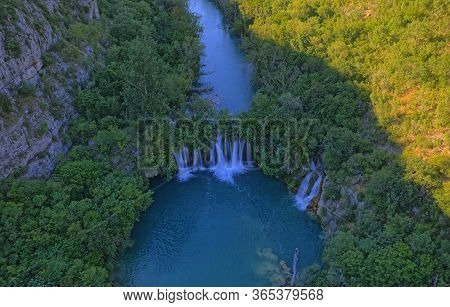 Aerial View Of The Canyon Of Waterfall Located In Promina County At Dalmatian Zagora In Croatian Nat