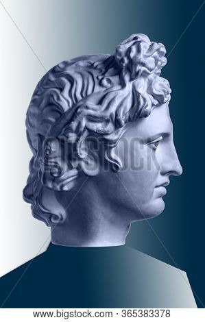 Collage With Plaster Antique Sculpture Of Human Face In A Pop Art Style. Creative Concept Image With