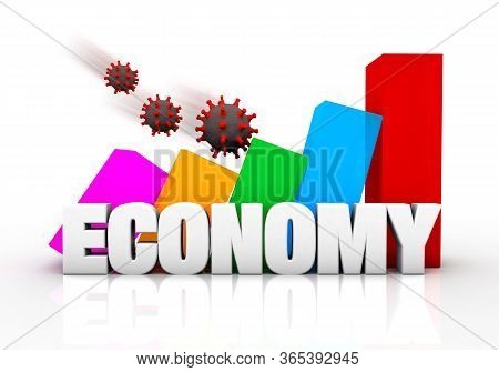 3d Design A Visual That The Epidemic Has Damaged The Economy. A Visual With A White Background