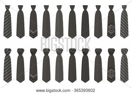 Illustration On Theme Big Set Ties Different Types, Neckties Various Size. Tie Pattern Consisting Of