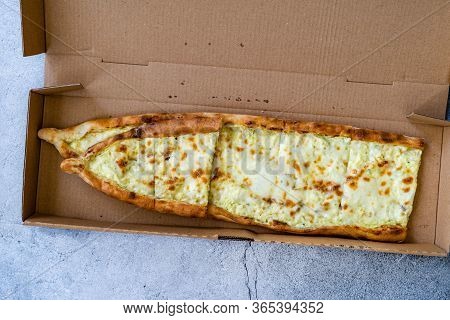 Home Service Take Away Turkish Pide With Cheese / Kasarli Pide In Box Package.