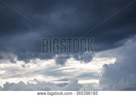 Dark Silver Cloud On The Sky. Rainy Cloud. Dark Cloud. Image For Background, Wallpaper And Copy Spac