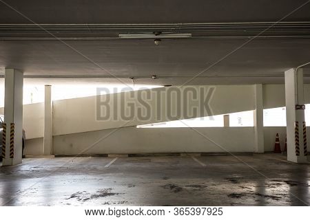 Empty Space Car Park Interior At Afternoon.indoor Parking Lot.interior Of Parking Garage With Car An