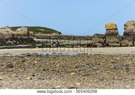 Coast On The Island Iles Chausey On A Sunny Day In Summer (normandy, France), Low Tide