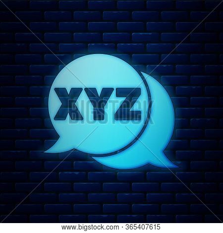 Glowing Neon Xyz Coordinate System Icon Isolated On Brick Wall Background. Xyz Axis For Graph Statis