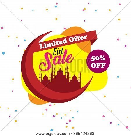 Eid Festival Sale, Offer Design Tag, Sticker With 50% Discount.shop Market Poster Design.