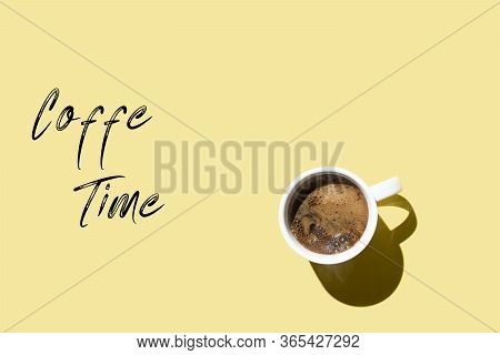 Coffee On A Yellow Background, Coffee Cups, Flat Lay