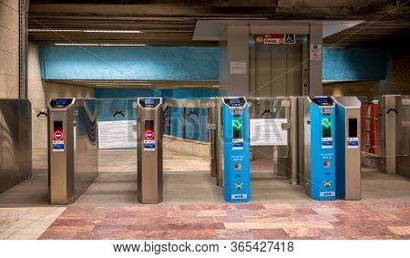 Bucharest/romania - 05.07.2020: Acces To Piata Romana Metro Station In Bucharest.. Tourniquets Acces