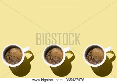 Coffee On A Yellow Background, A Lot Of Coffee Cups, Pattern