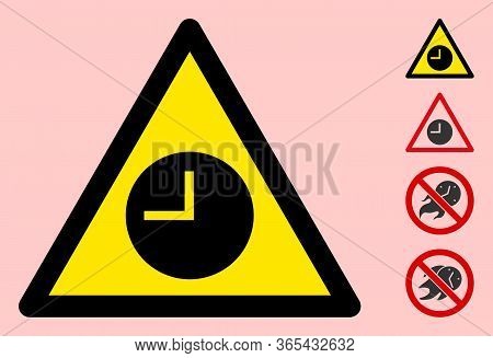 Vector Expired Flat Warning Sign. Triangle Icon Uses Black And Yellow Colors. Symbol Style Is A Flat
