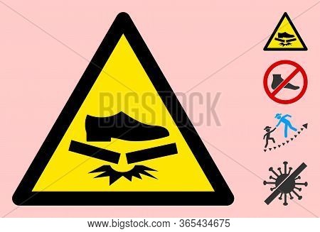 Vector Step Fragile Flat Warning Sign. Triangle Icon Uses Black And Yellow Colors. Symbol Style Is A