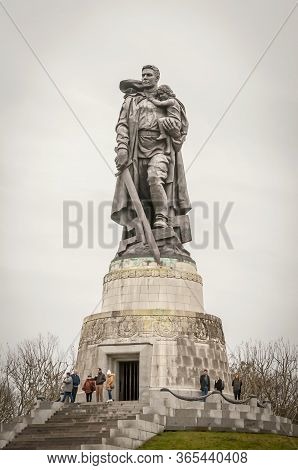 Berlin, Germany. February 16, 2020. Soviet War Memorial Treptow And Military Cemetery In The Treptow