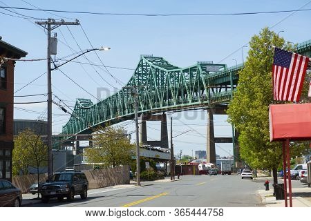 Chelsea, Ma, Usa - May 9, 2019: Maurice J. Tobin Memorial Bridge Aka Tobin Bridge Is A Cantilever Tr