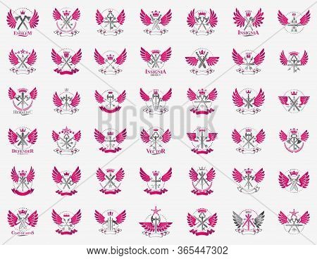 Weapon Emblems Vector Emblems Big Set, Heraldic Design Elements Collection, Classic Style Heraldry A