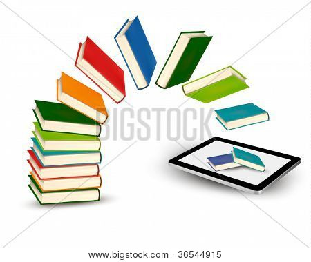  Knihy létání v tabletě. Vektorové ilustrace.