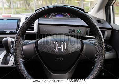 Novosibirsk/ Russia - May 02 2020: Honda Freed,prestige Car Interior With Dashboard, Steering Wheel,
