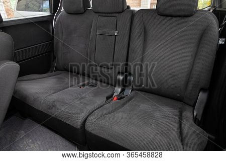 Novosibirsk/ Russia - May 02 2020: Honda Freed,rear Seat For Passengers In Black Textile. Comfort Ca