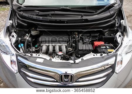 Novosibirsk/ Russia - May 02 2020: Honda Freed,close Up Detail Of  Car Engine, Front View. Internal 