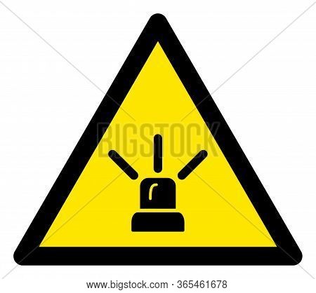 Raster Alarm Signal Flat Warning Sign. Triangle Icon Uses Black And Yellow Colors. Symbol Style Is A