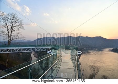 Beautiful Glass Sky Walk At Viewpoint New Landmark Thailand Skywalk, At Phra Yai Phu Khok Ngio Chian