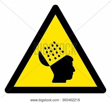 Raster Brain Wash Flat Warning Sign. Triangle Icon Uses Black And Yellow Colors. Symbol Style Is A F