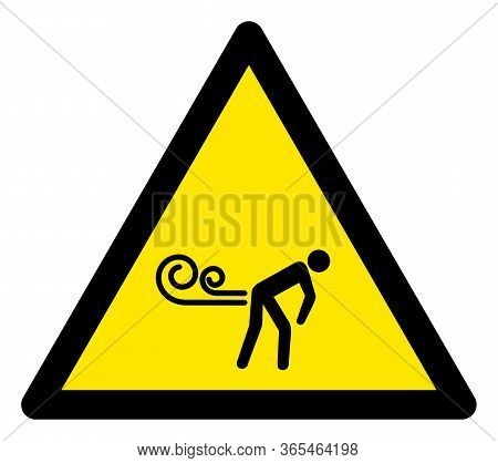 Raster Fart Winds Flat Warning Sign. Triangle Icon Uses Black And Yellow Colors. Symbol Style Is A F