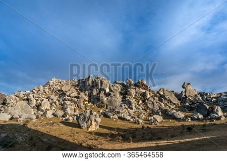 Huge Limestone Boulders, Megalith Rock Formations In Kura Tawhiti Conservation Area In New Zealand