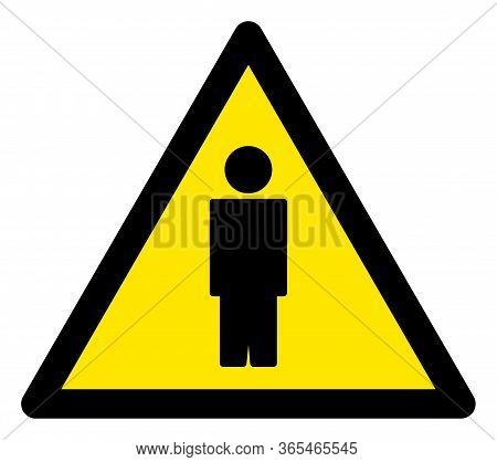 Raster Human Flat Warning Sign. Triangle Icon Uses Black And Yellow Colors. Symbol Style Is A Flat H