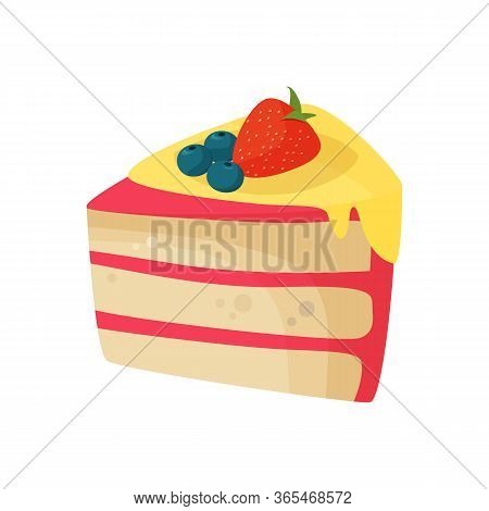 Biscuit Cake With Berries Illustration. Pink, Paste, Cream, Strawberry. Food Concept. Illustration C