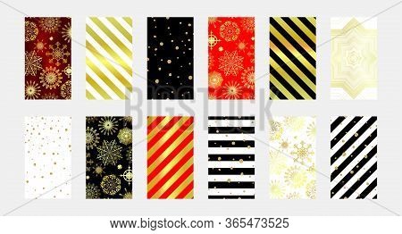 Trendy Vector Winter Vibe Templates For Posts And Social Networks Stories. Set Of Christmas Backgrou