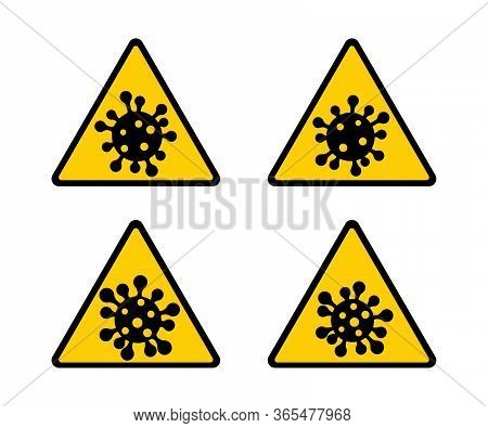Coronavirus 2019-ncov. Corona Virus Attention Icon Set. Yellow Triangle Sign Isolated White Backgrou