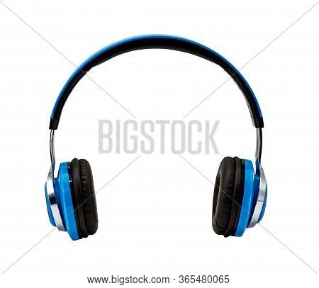 Blue Headphone Isolated On White Background With Clipping Path