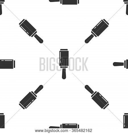 Grey Adhesive Roller For Cleaning Clothes Icon Isolated Seamless Pattern On White Background. Gettin