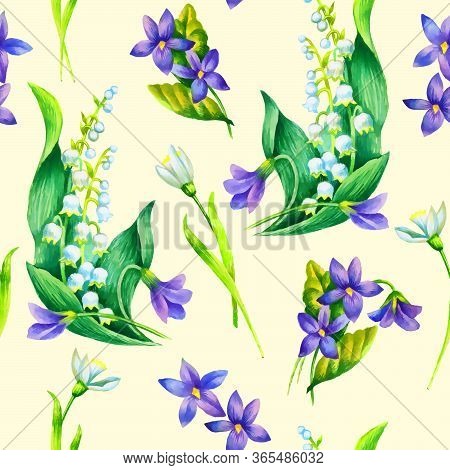 Spring Flowers Watercolor Flowers Seamless Pattern
