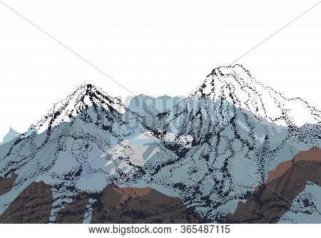 Mountains Natural Landscape Illustration. Color Mountains Panorama Of Nature. Sketch Of A Mountain V