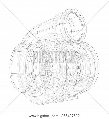 Automobile Turbocharger Concept Outline. Vector Rendering Of 3d. Wire-frame Style. The Layers Of Vis