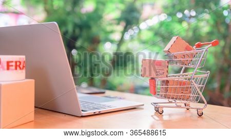Online Shopping And Home Delivery Concept. Lock Down And Self-quarantine For Work Home. Sme Business